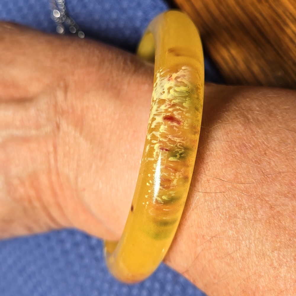 Vintage Yellow with Abstract Pattern Bangle Bracelet